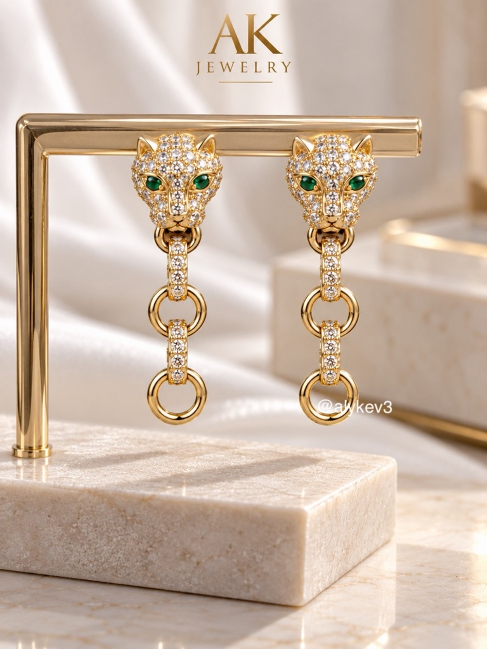 💎LUXURY 18k Gold Pavé Diamond Panther Triple Link Earrings | by AK Jewelry™
